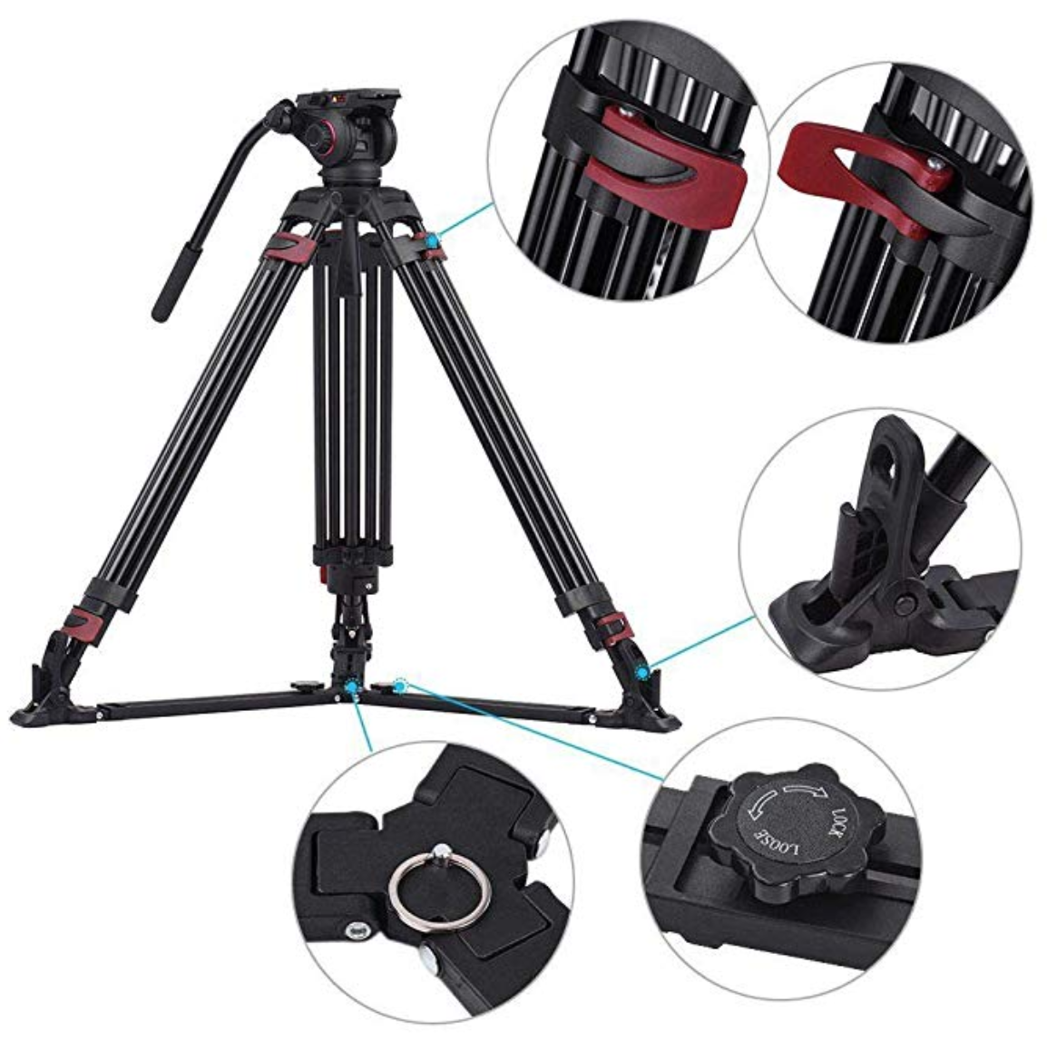 Miliboo MTT609A Hidrolik Kafalı Profesyonel Alüminyum Tripod