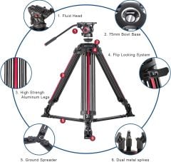 Miliboo MTT605A Profesyonel Alüminyum Tripod