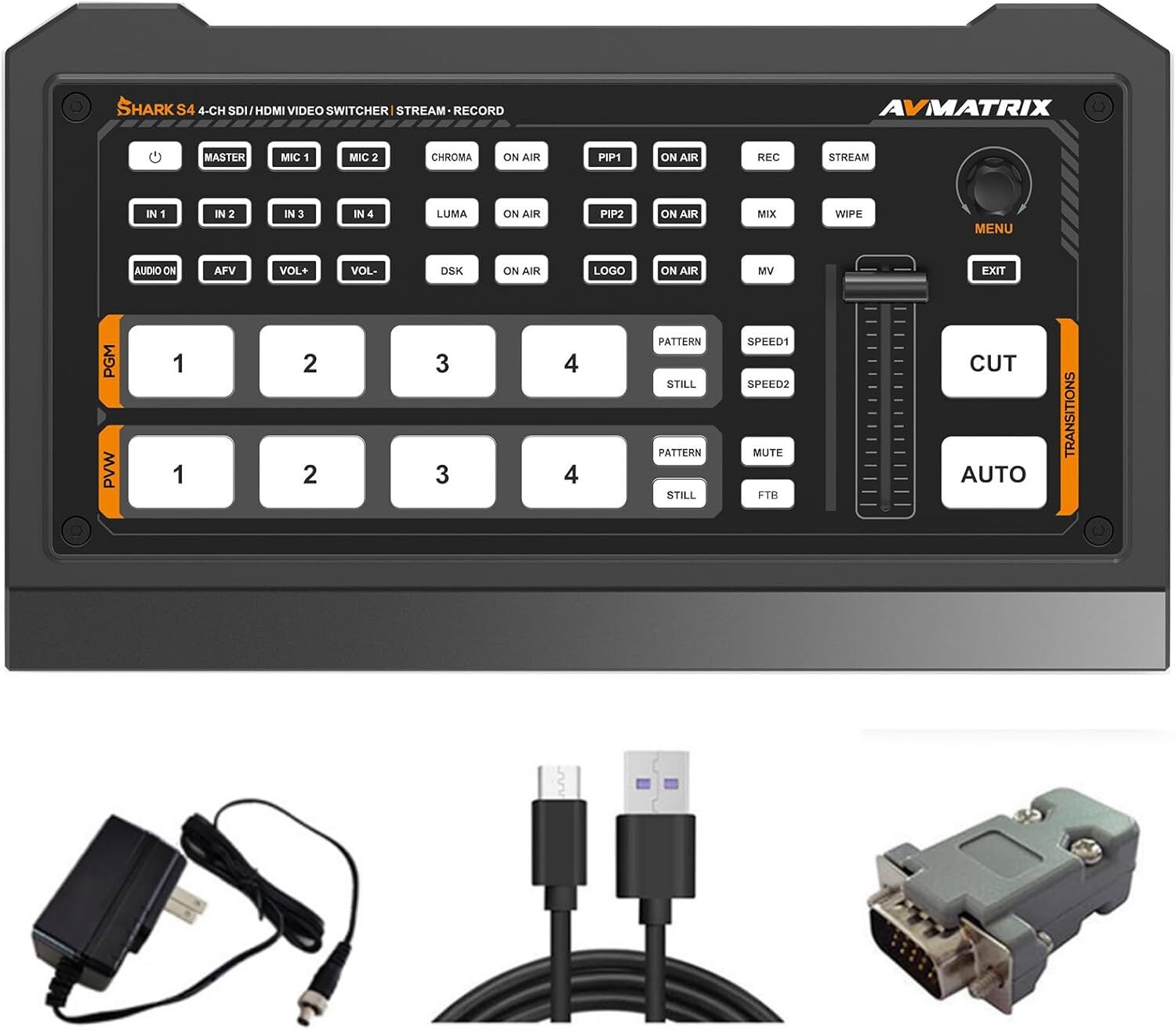 Avmatrix SHARK S4 4-Kanal HDMI/SDI Multi-Format Canlı Yayın Mikseri
