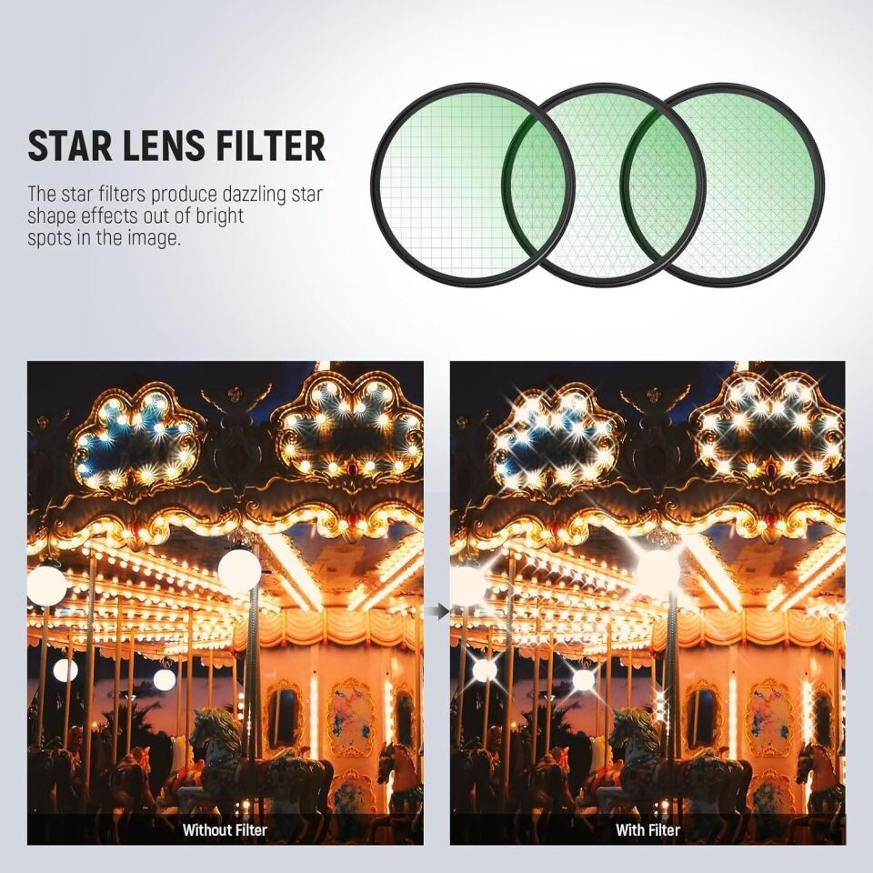 NEEWER 82mm 3'lü Yıldız Filtre Kiti (4, 6, 8 Noktalı)