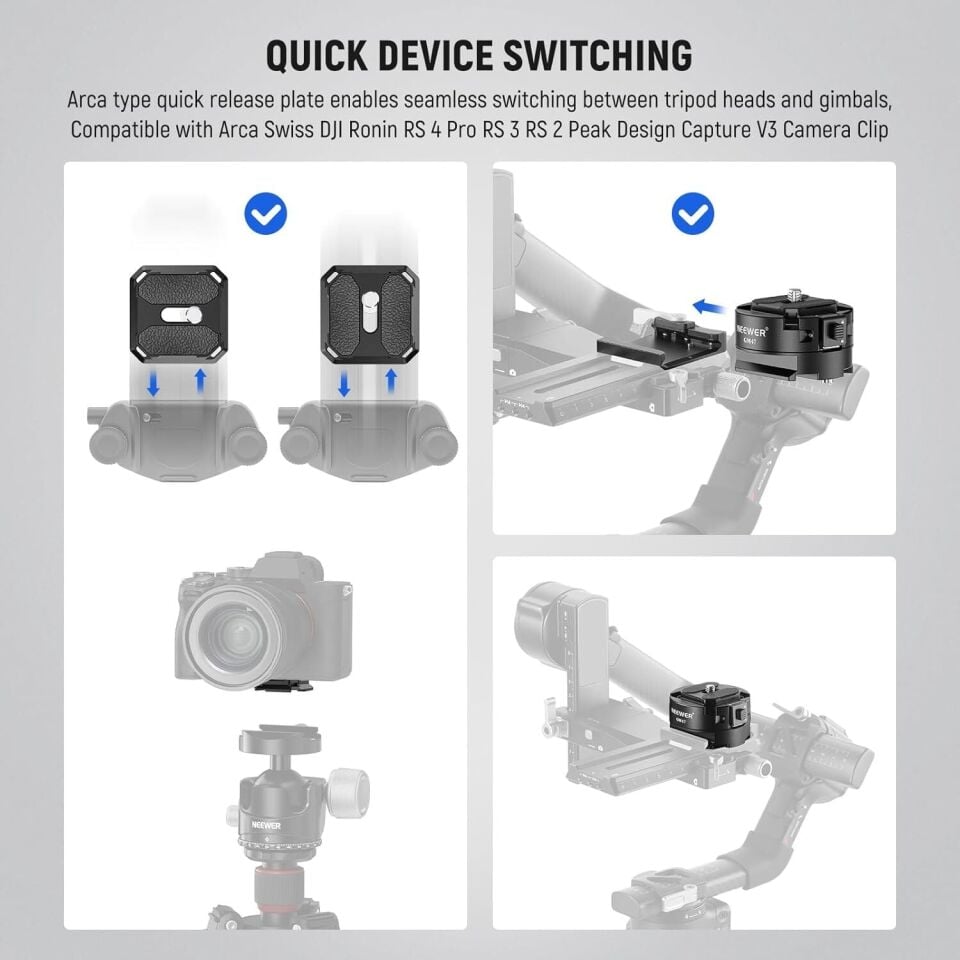 NEEWER GM47 Kamera Quick Release Plate Kiti (Ronin RS & PD Capture Uyumlu, Otomatik Kilit)
