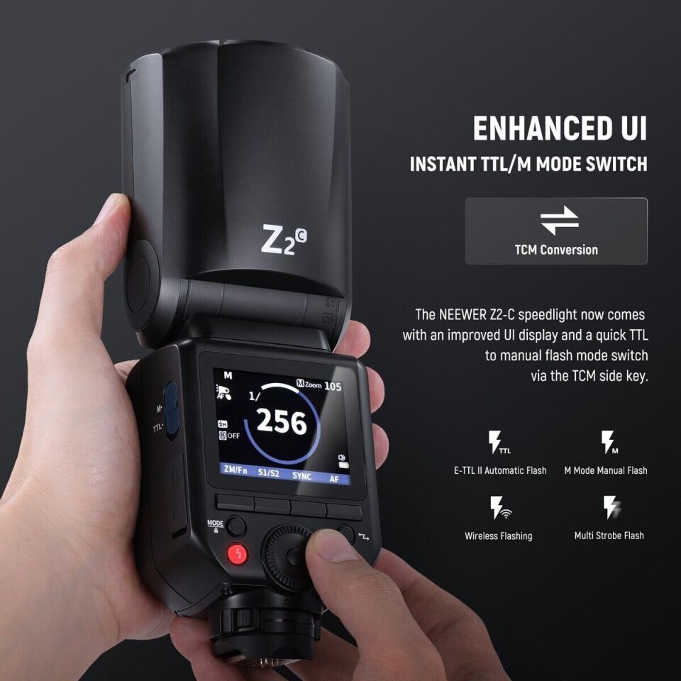 Neewer Z2PRO-C Canon Uyumlu 76W Yuvarlak Kafa Akülü Tepe Flaşı