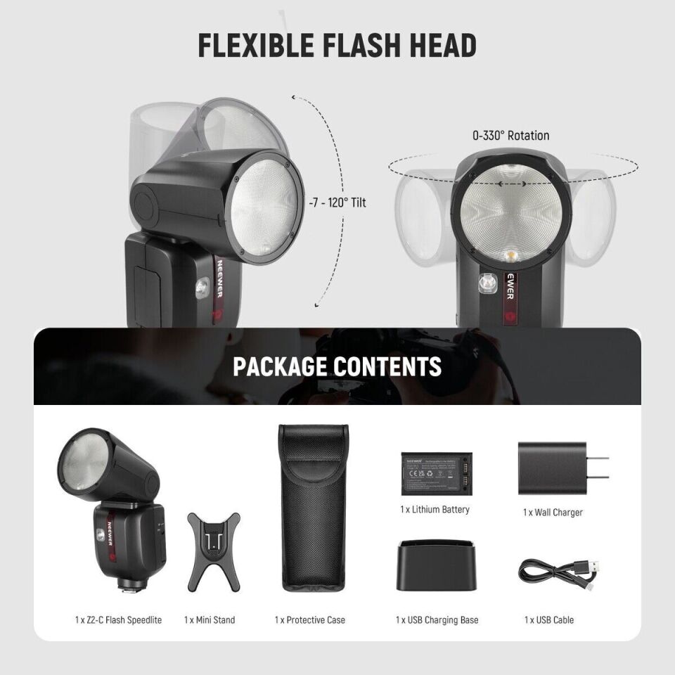Neewer Z2PRO-C Canon Uyumlu 76W Yuvarlak Kafa Akülü Tepe Flaşı
